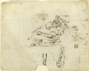 Luonnoksia makuuasennossa olevasta alaston- ja rakkausparista tekijältä William Etty