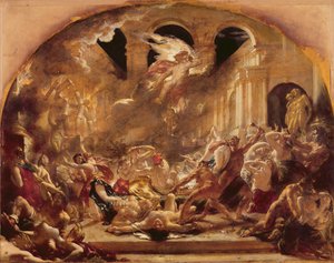 Tuhoava enkeli ja pahan demonit keskeyttävät ilkeiden ja hillittyjen orgiat (öljy kankaalle) tekijältä William Etty