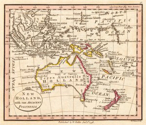 Australia ja Uusi-Seelanti. Uusi Hollanti. Kartta.