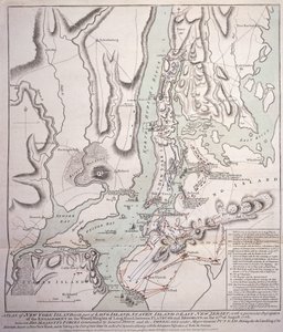 Suunnitelma New York Islandista osan Long Islandista, Staten Islandista ja East New Jerseystä sekä kihlauksesta Long Islandin Woody Heightsilla brittiläisten joukkojen välillä kenraali Sir William Howen komennossa tekijältä William Faden