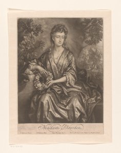 Muotokuva Sarah Chicheley Madam Plowden (otsikko esineessä) tekijältä William Faithorne (I)