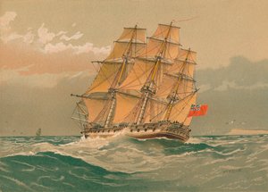 38-aseinen fregatti, noin 1770, 1800-luvun loppu - 1900-luvun alku. tekijältä William Frederick Mitchell