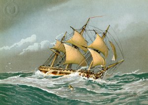 Kuninkaallisen laivaston 28-aseinen fregatti, c1794 c1890-c1893 tekijältä William Frederick Mitchell