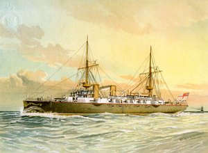 HMS Undaunted, kuninkaallisen laivaston 1. luokan risteilijä, c1890-c1893. tekijältä William Frederick Mitchell