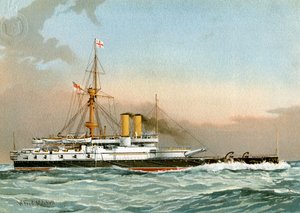 HMS Victoria, Kuninkaallisen laivaston 1. luokan taistelulaiva, c1890-c1893. tekijältä William Frederick Mitchell