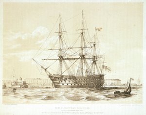 HMS "Victory", 1700-luvun loppu - 1800-luvun alku (värillinen litografia). tekijältä William Frederick Mitchell