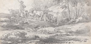 Maisema hahmoilla ja karjalla tekijältä William Frederick Wells