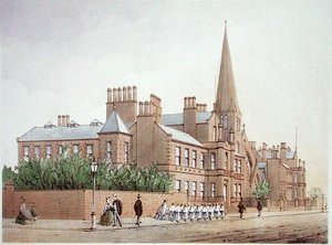 Orphan Boys Asylum, William Gavin Herdmanin ja A. Pickeringin julkaisemasta "Modern Liverpool Illustrated", julkaistu 1864 (värilitrokuva).