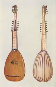 Soittimet: Teorbo (värilitografia) tekijältä William Gibb
