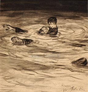 Hän kasaa itsensä Gothecoren selkään ja kietoo sitten oikean kätensä Gothecoren kaulan ympärille - tavallinen Garotte-halaus. tekijältä William Glackens