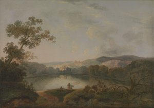 Näkymä järvelle kalastajien kanssa tekijältä William Groombridge