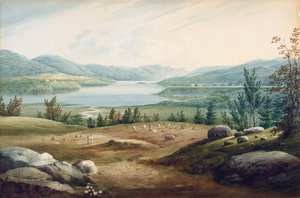 Hudson River West Pointissa, New Yorkissa, 1820 (wc paperille asennettuna pahville)