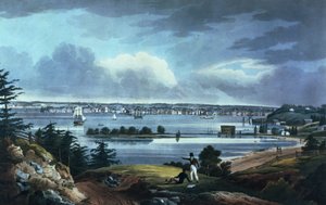 New York Heightsista lähellä Brooklynia, 1820-23 (värillinen akvatinta) tekijältä William Guy Wall