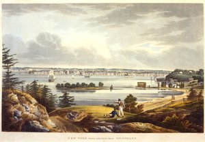 New York Heightsista lähellä Brooklynia, kaivertanut John Hill, päivätty (akvatinta)
