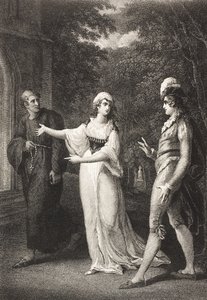 Olivian puutarha, näytös IV, kohtaus III, kirjasta "Twelfth Night, Or What You Will", The Boydell Shakespeare Gallery, julkaistu 1800-luvun lopulla. tekijältä William Hamilton