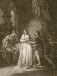 Vortigern ja Rovena, kaiverrus Delatre, kuvitus David Humen "The History of England", pub. R. Bowyer, Lontoo, 1812 tekijältä William Hamilton