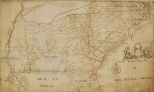 Pohjois-Amerikan kaakkoisosan kartta, 1721 (kynä ja muste ja pesu paperille)