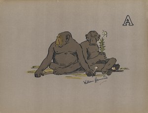 Kirjain A, Esteettiset antropoidiapinat, jotka omaksuvat epänormaalin apaattisen asenteen (värilitho) tekijältä William Hammond