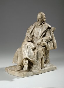 Maquette Alfredille, Lord Tennyson istuu Trinity Collegessa, Cambridgessa, n. 1909 (kipsi) tekijältä William Hamo Thornycroft
