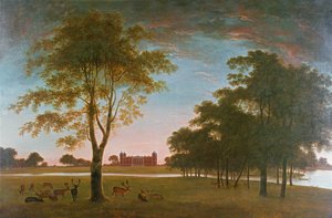 Osterleyn talo ja puisto illalla