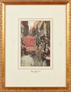Elisabetin liikenneruuhka (lyijykynä ja vesiväri) tekijältä William Hatherell