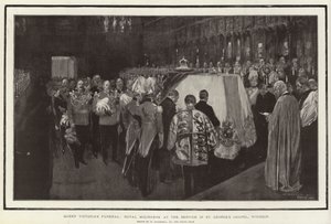 Kuningatar Victorian hautajaiset, kuninkaalliset surejat jumalanpalveluksessa St Georgen kappelissa, Windsor tekijältä William Hatherell