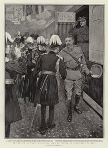 Walesin prinssi toivottaa Lord Kitchenerin tervetulleeksi Paddingtonin asemalla tekijältä William Hatherell