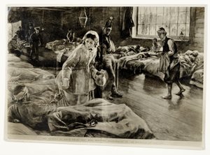 "Viisikymmentä vuotta sitten elokuvan sankaritar: Miss Florence Nightingale Scutarin sairaalassa", pub. Graphicissa 19. marraskuuta 1904