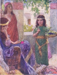 Naamansin vaimon pieni palvelustyttö, Hodder & Stoughtonin julkaisemasta The Bible Story -teoksesta, n. 1930. tekijältä William Hatherell
