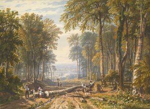 Puunhakkaajat Park Placessa, Henleyssä, Thames-joen takana, n. 1826. tekijältä William Havell