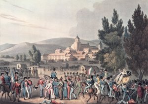 Vittorian taistelu, 1813, Bringing in the Prisoners, kaivertanut I. Clarke, akvatintoinut M. DuBourg (akvatinta) tekijältä William Heath