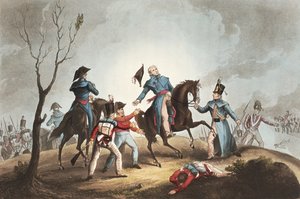 Sir John Mooren (1761-1809) kuolema 17. tammikuuta 1809, James Jenkinsin teoksesta The Martial Achievements of Great Britain and her Allies from 1799-1815, kaiverrus Thomas Sutherland (s.1785) tekijältä William Heath