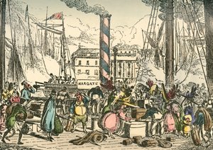 Margate Steam Packetin kyytiin pääsy London Bridges Wharfissa, 1838 tekijältä William Heath