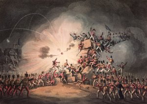 Ciudad Rodrigon myrsky, 19. tammikuuta 1813, akvatintoi Thomas Sutherland (b.c.1785) (akvatinta) tekijältä William Heath