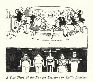 Kohtuullinen osuus tulesta kaikille kylminä iltoina (litho) tekijältä William Heath Robinson