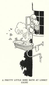 Pretty Little Bird Bath Linnet Courtissa (litho) tekijältä William Heath Robinson