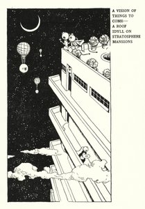 Visio tulevista asioista, katto-idylli Stratospheren kartanoissa (litho) tekijältä William Heath Robinson