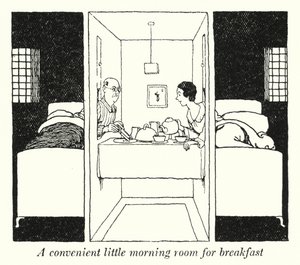 Kätevä pieni aamuhuone aamiaista varten (litho) tekijältä William Heath Robinson