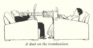 Duetto pasuunalla (litho) tekijältä William Heath Robinson
