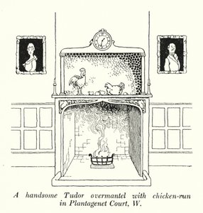 Komea Tudor-katto, jossa on kanaa Plantagenet Courtissa, W (litho) tekijältä William Heath Robinson