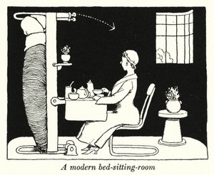 Moderni makuuhuone (litho) tekijältä William Heath Robinson