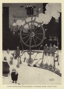 Uusi lumiaura kävelytien raivaamiseen raskaan kaatumisen jälkeen tekijältä William Heath Robinson