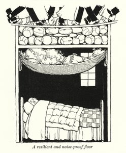 Kimmoisa ja melutiivis lattia (litho) tekijältä William Heath Robinson