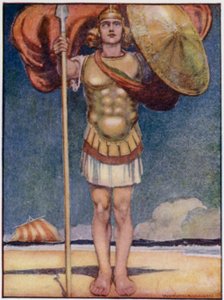 Akhilleus, jalkaisin ja rohkein kreikkalaisista sankareista (väri litho) tekijältä William Heath Robinson