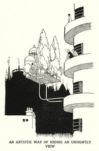 Taiteellinen tapa piilottaa ruma näkymä (litho) tekijältä William Heath Robinson