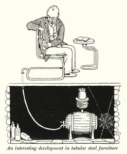 Mielenkiintoinen kehitys putkimaisissa teräshuonekaluissa (litho) tekijältä William Heath Robinson