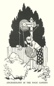 Arkeologia takapuutarhassa (litho) tekijältä William Heath Robinson