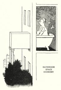Kylpyhuone Space Economy (litho) tekijältä William Heath Robinson