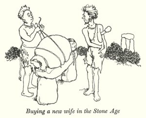 Uuden vaimon ostaminen kivikaudella (litho) tekijältä William Heath Robinson