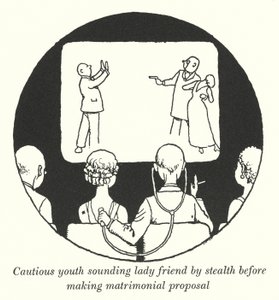 Varovaiselta nuorelta kuulostava nainenystävä ennen avioliiton tekemistä (litho) tekijältä William Heath Robinson